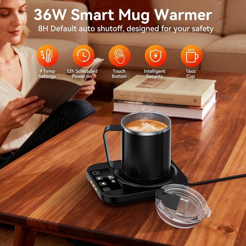 Mabahoo Coffee Mug Warmer & Mug Set for Desk, Electric Coffee Cup Warmer with 16oz Heated Mug, Temperature Control Smart Coffee Heater with Auto Shut Off & 9 Temp Settings, Gifts for Men Women, Black - Image 2